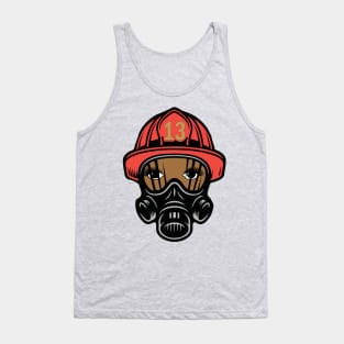 Female Firefighter In Red Helmet Tank Top